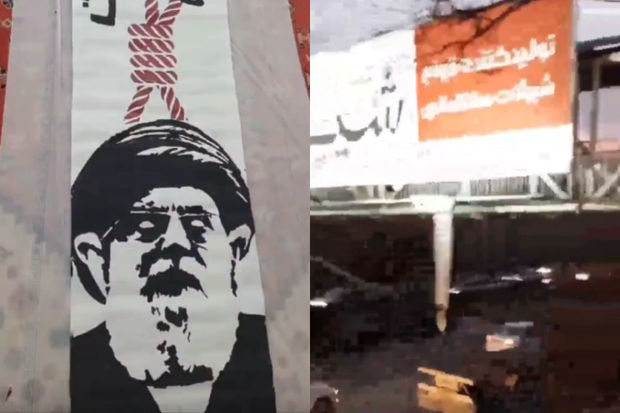 Məşhəddə Xameneini “körpüdən asdılar”